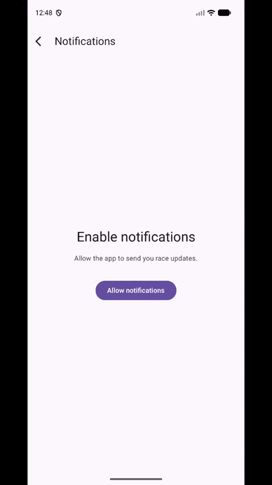 Notification permission dialog being requested and granted