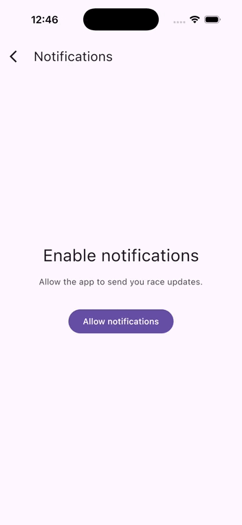 Notification permission dialog being requested and granted